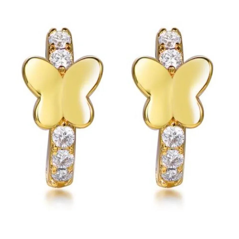 New Sterling silver 14k plated cubic zirconia butterfly earrings